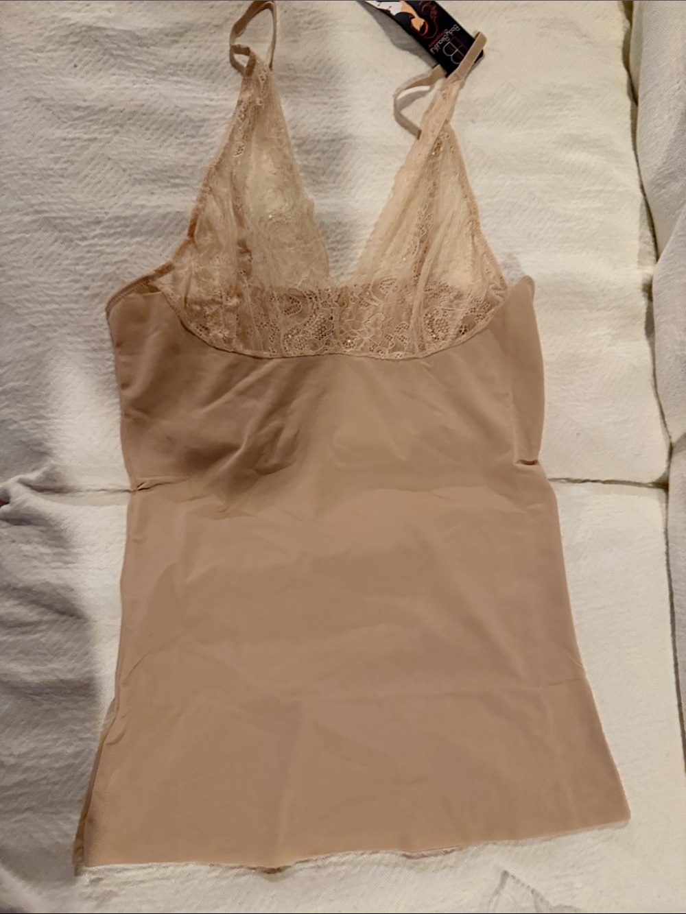 Lace-Trim Nude Chemise Slip with Sheer Cups